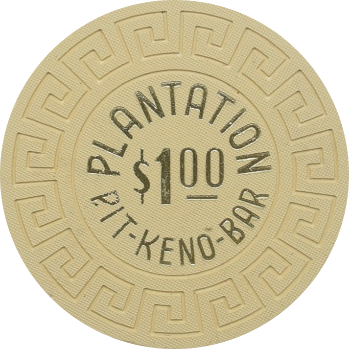 Plantation Casino Sparks Nevada $1 Pit-Keno-Bar Non-Negotiable Cream Chip 1980