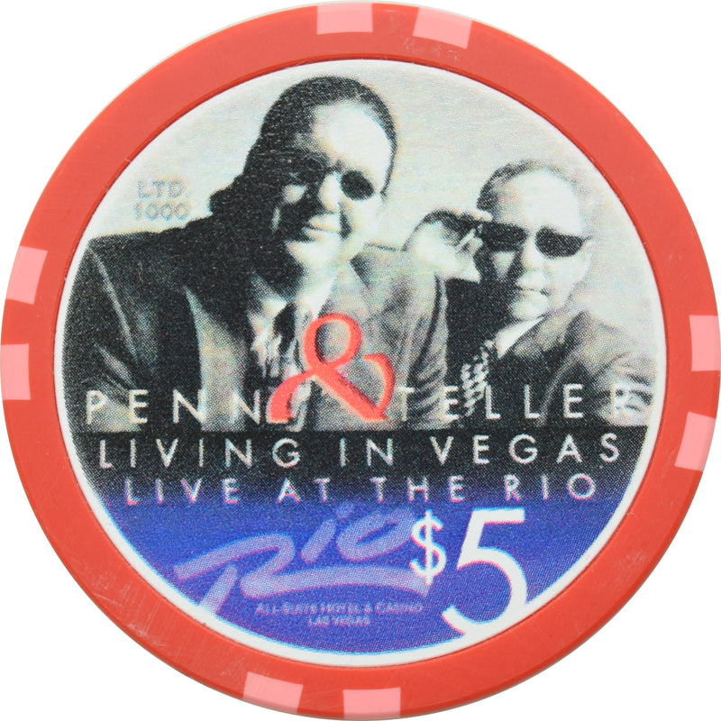 Rio Casino Las Vegas Nevada $5 Penn & Teller Chip 2002