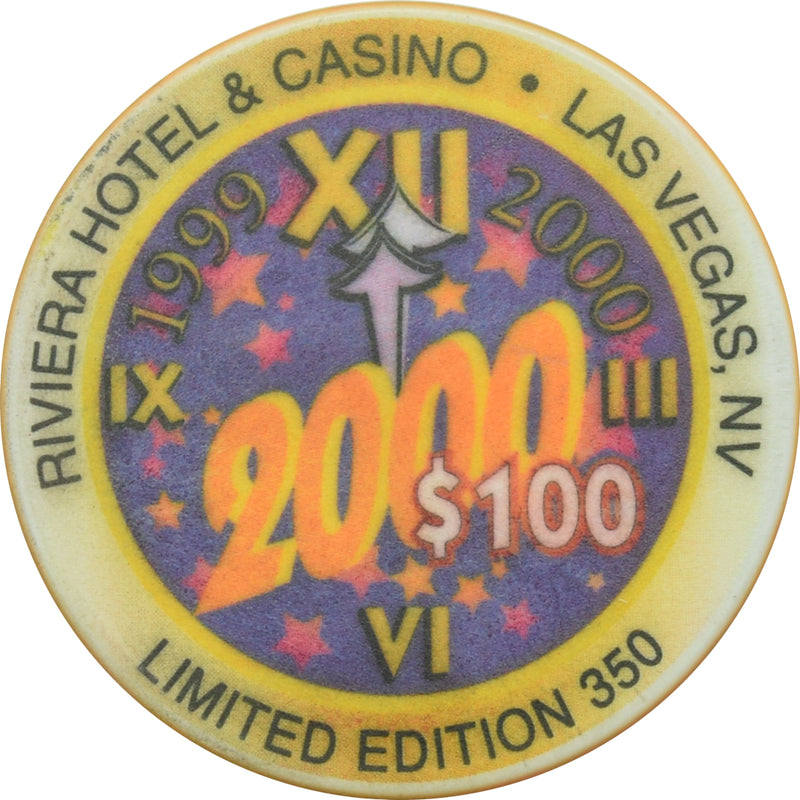 Riviera Casino Las Vegas Nevada $100 Millenium Chip 1999 43mm