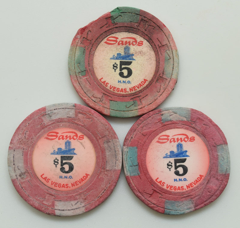 Sands Casino Las Vegas Nevada $5 HNO Dig Chip 1970s