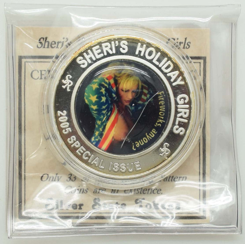 Sheri's Ranch Brothel Pahrump Nevada .999 Silver Clad "Miss 4th of July" Right Facing Rejected Pattern Silver State Token