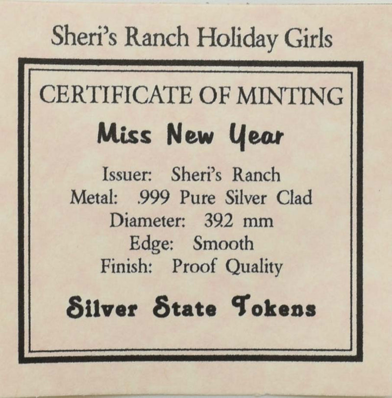 Sheri's Ranch Brothel Pahrump Nevada .999 Silver Clad "Miss New Year" Silver State Token