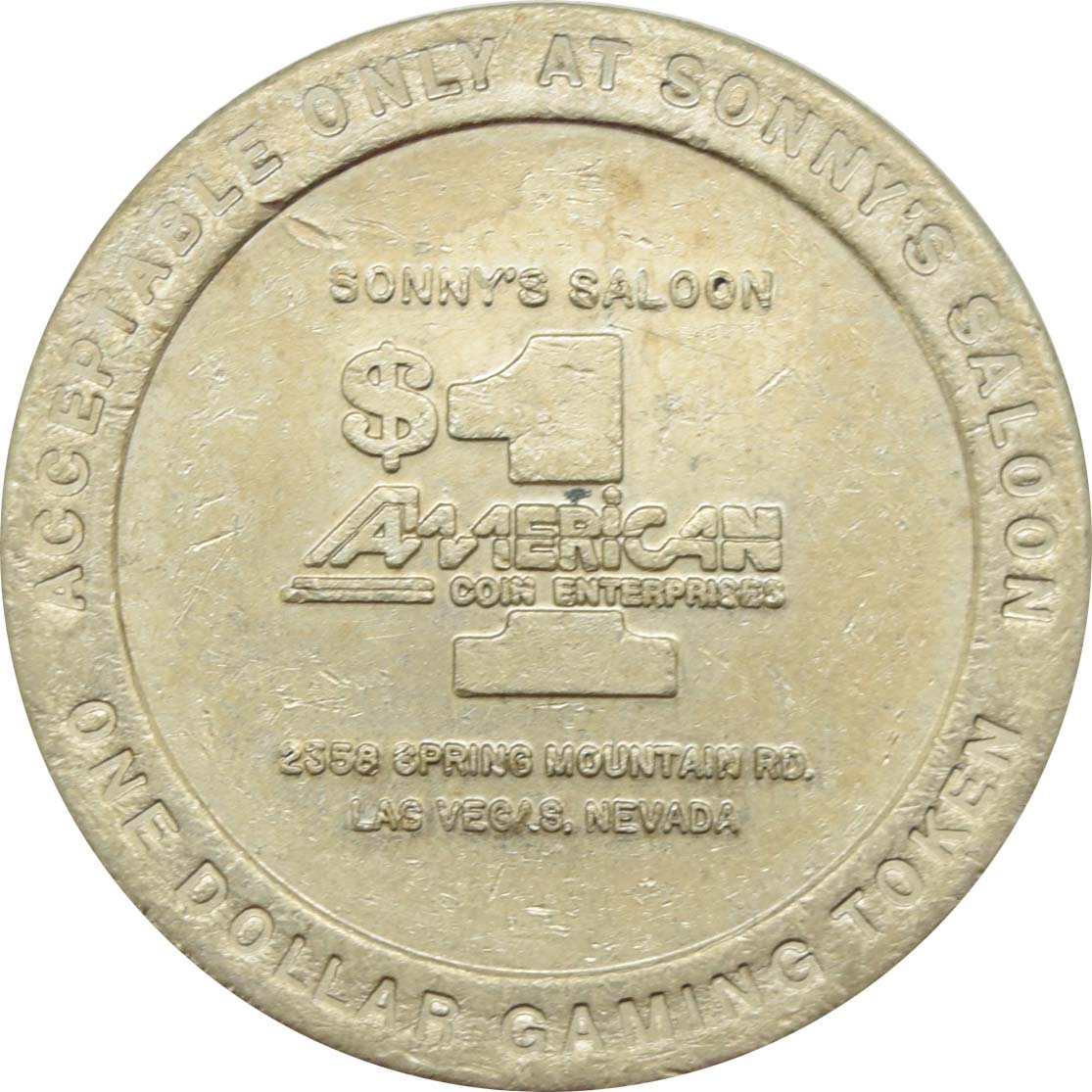Sonny's Saloon Casino Las Vegas Nevada $1 Token 1987