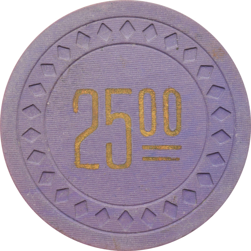 Southern Club Illegal Casino Hot Springs Arkansas $25 Chip Solid Purple