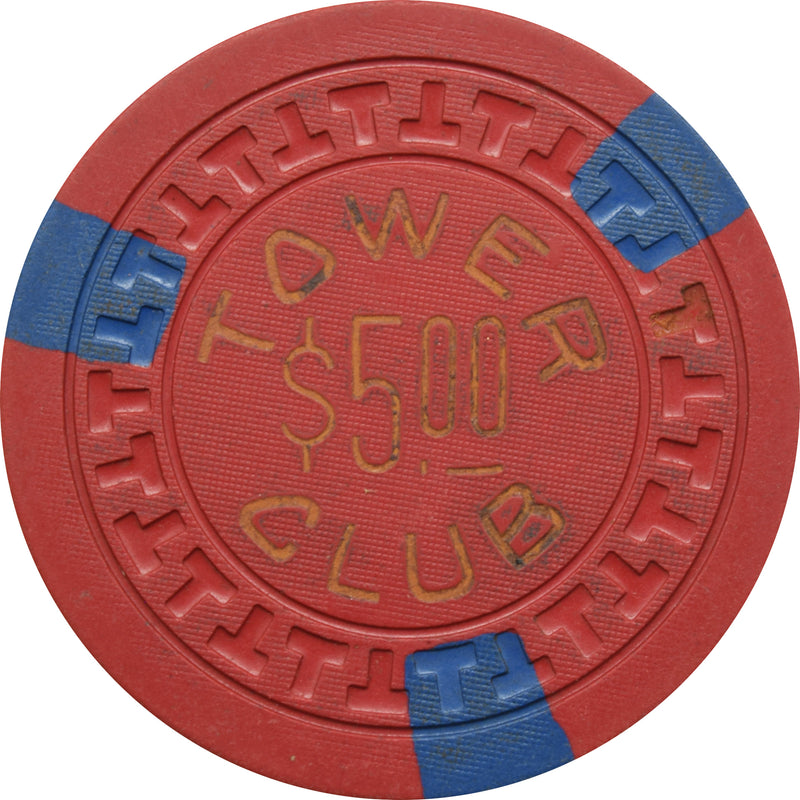 Tower Club Illegal Casino Hot Springs Arkansas $5 T Mold Chip