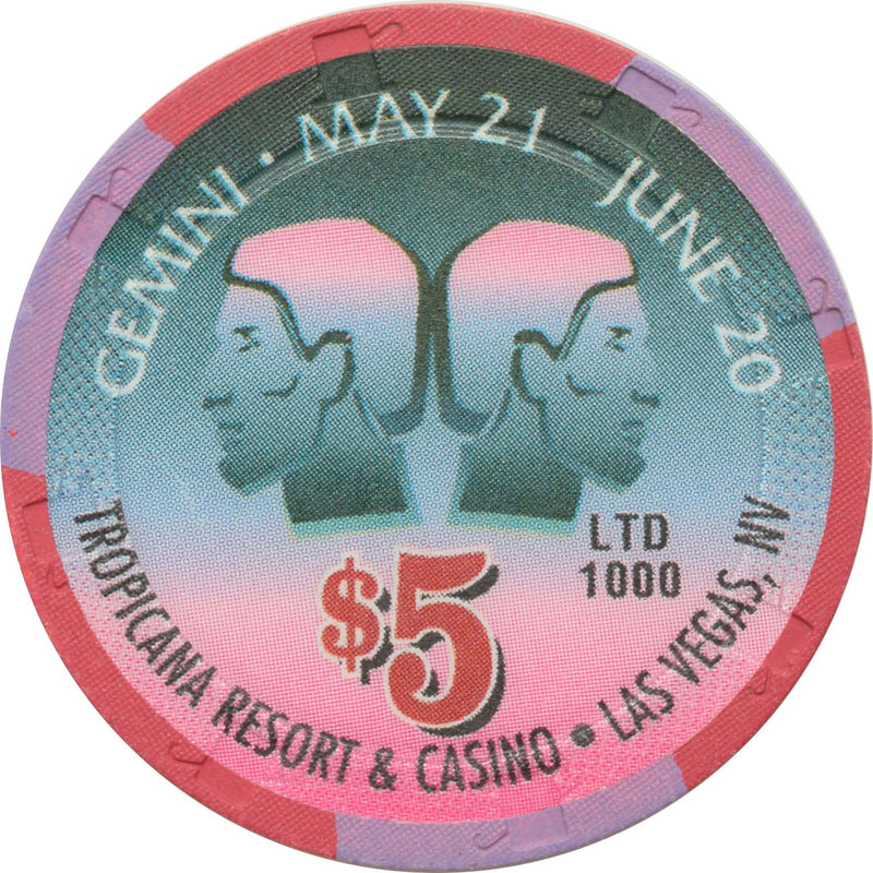 Tropicana Casino Las Vegas Nevada $5 Zodiac Series - Gemini Chip 1998