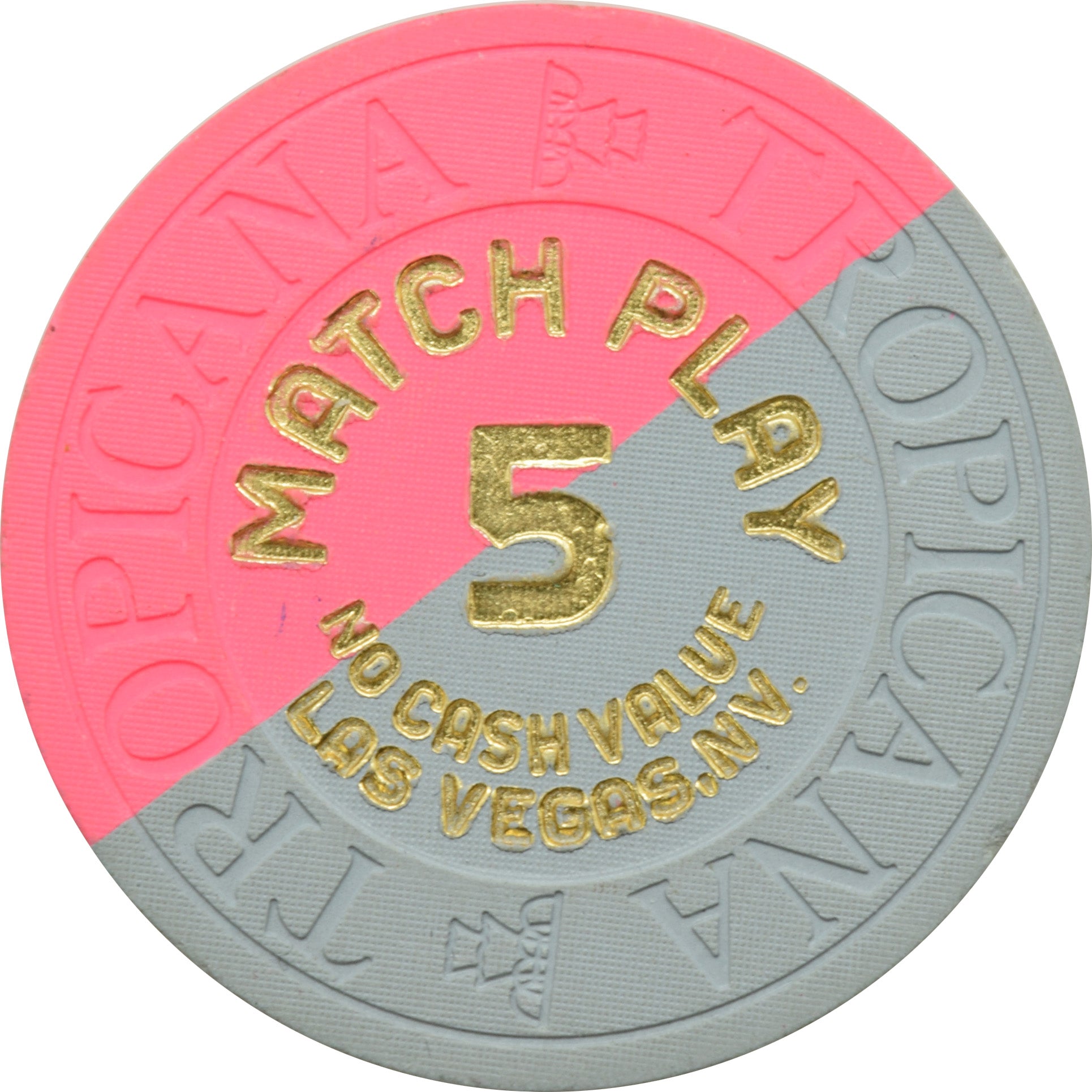 Tropicana Casino Las Vegas Nevada $5 Match Play NCV Gray/Pink Chip 1990