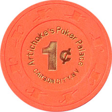 Artichoke's Poker Palace Casino Carson City Nevada 1 Cent Chip 1997