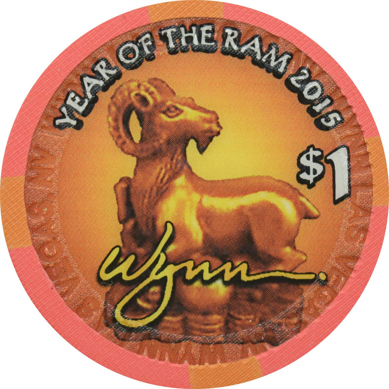 Wynn Casino Las Vegas Nevada $1 Year of the Ram Chip 2015