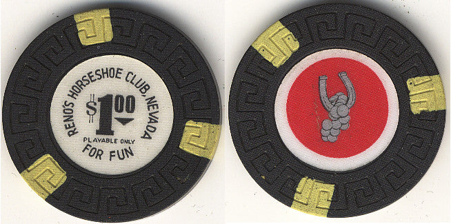 HorseShoe Club $1 (Blk double-sided) chip - Spinettis Gaming - 2