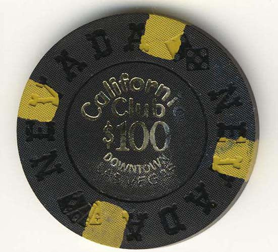 California Club $100 black (4-yellow inserts 1970) Chip - Spinettis Gaming - 2