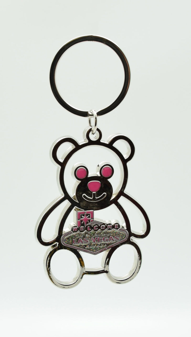 Key chain - Silver and Pink Bear with Las Vegas Sign