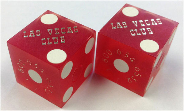 Las Vegas Club Hotel Used Matching Numbers Casino Red Dice, Pair - Spinettis Gaming - 8