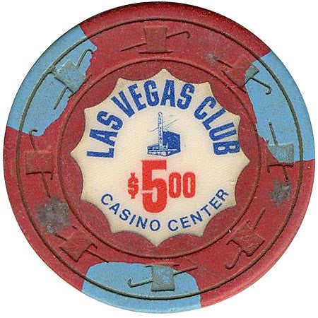 Las Vegas Club $5 (3-light blue inserts) chip - Spinettis Gaming - 1