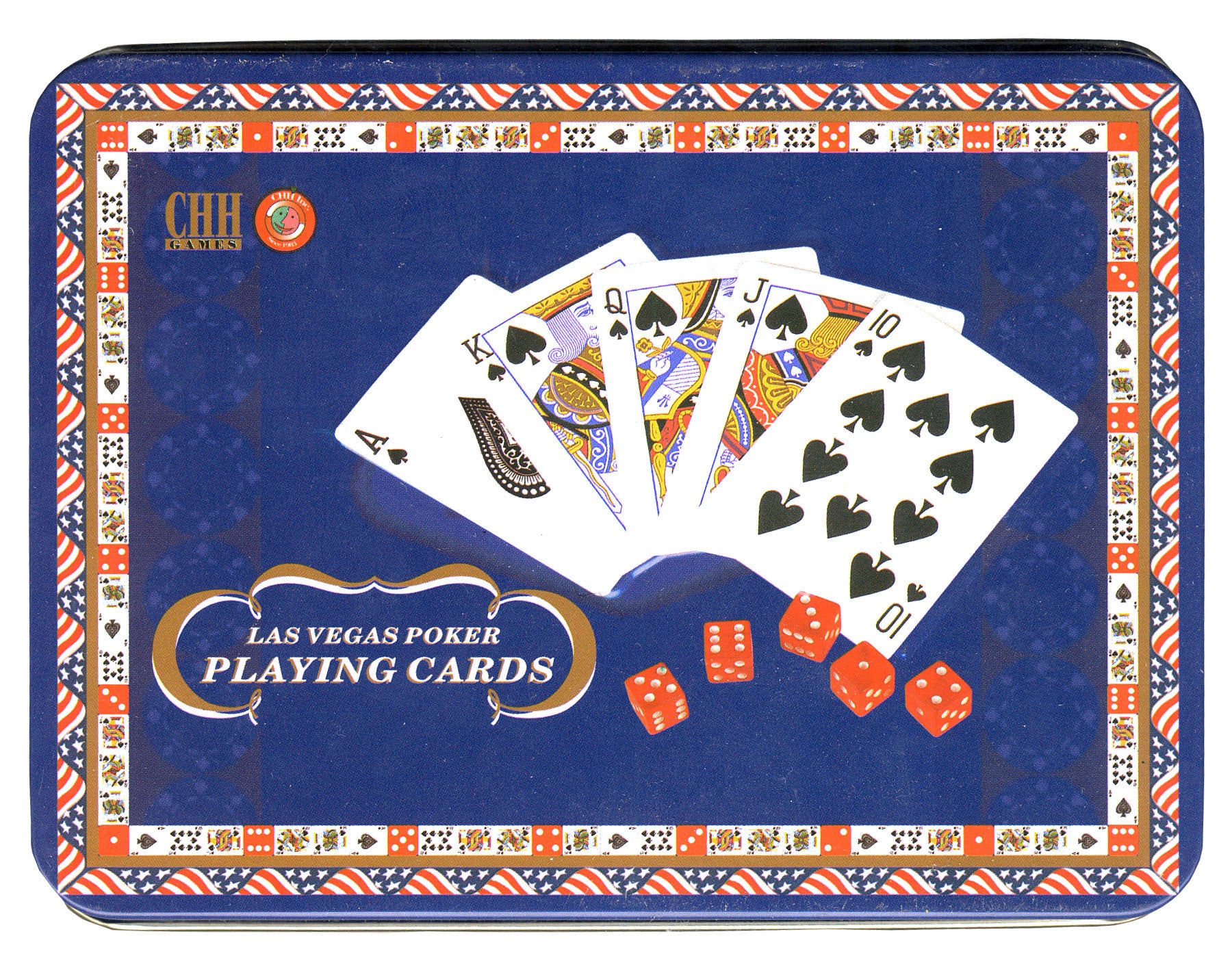 Las Vegas Poker Playing Cards with Dice in Tin Box