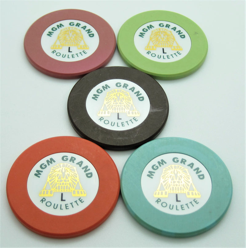 Set of 5 MGM Grand Roulette Casino Chips Las Vegas 1993