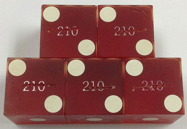 Del Webb's Mint Used Red Casino Dice, Stick of 5 - Spinettis Gaming - 3
