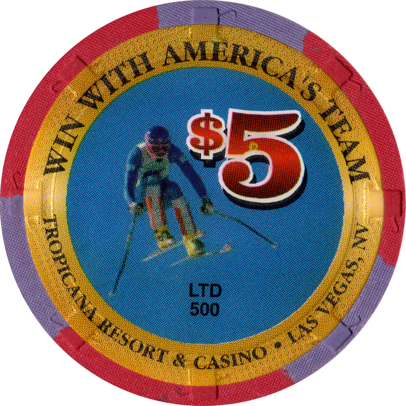 Tropicana Casino Las Vegas Nevada $5 America's Team Skier Chip 1998