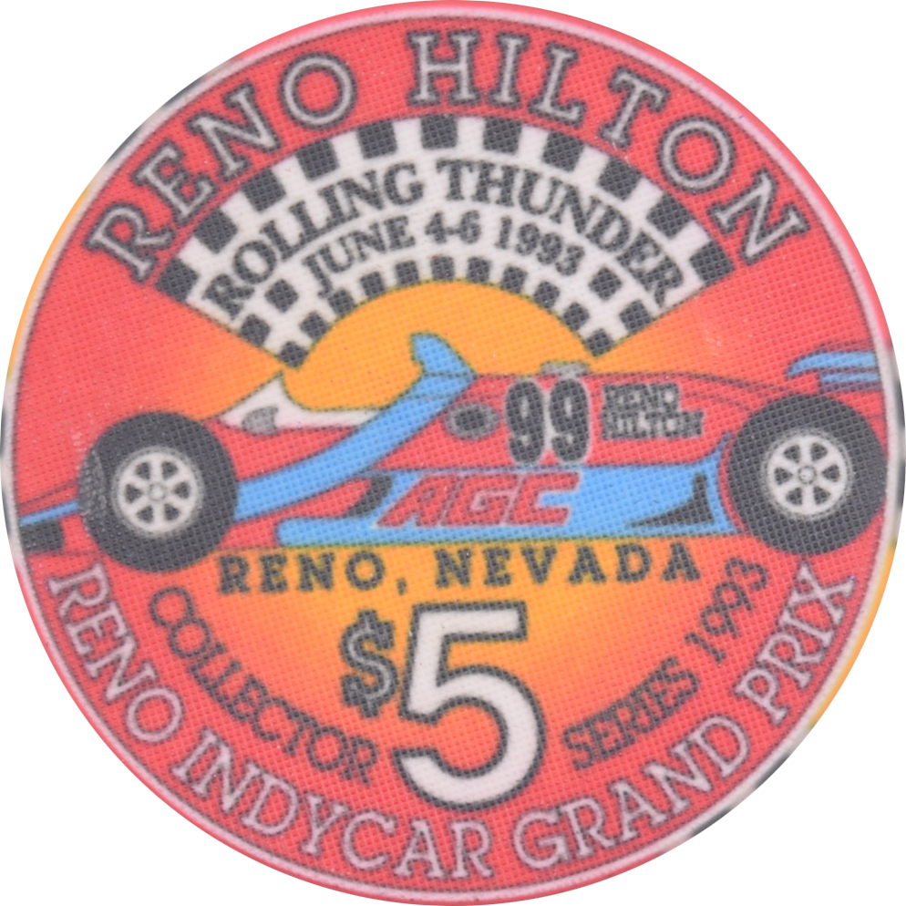 Hilton Resort Casino Reno Nevada $5 Reno IndyCar Grand Prix Chip 1993