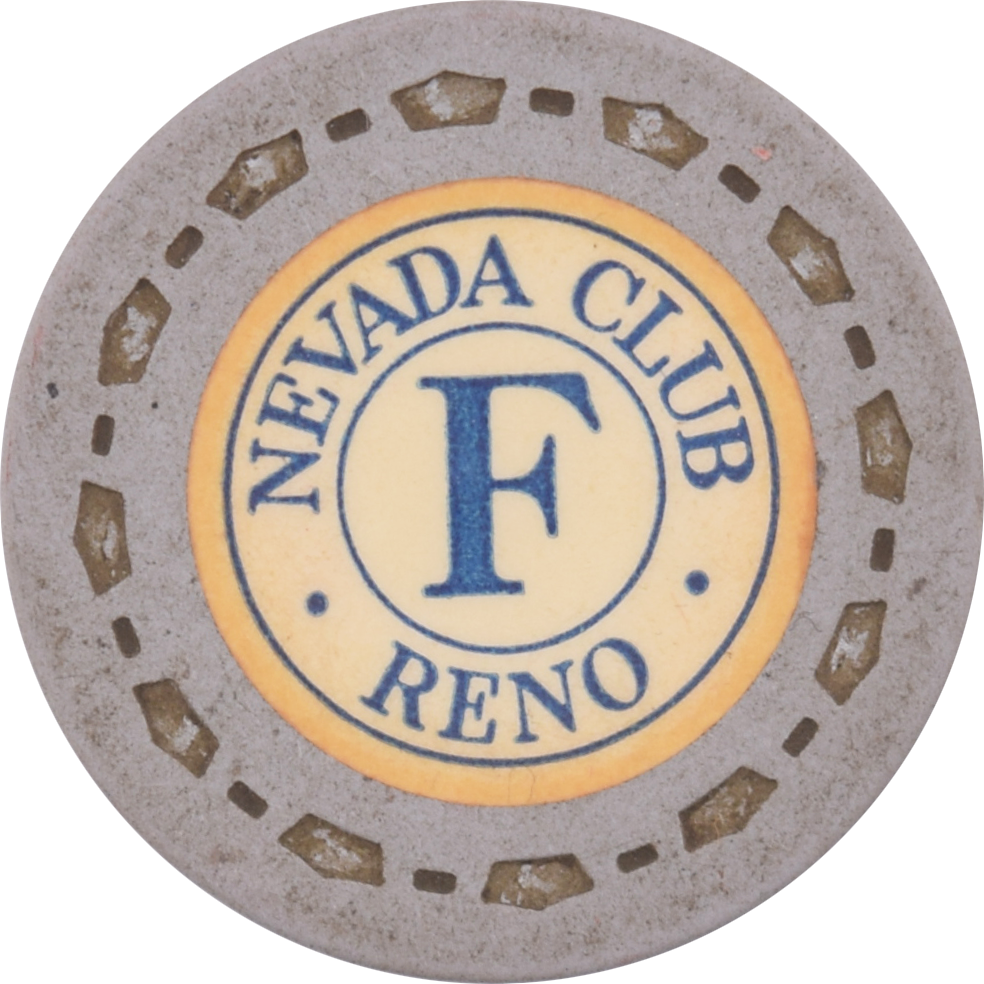 Nevada Club Casino Reno Nevada F Grey Roulette Chip 1954