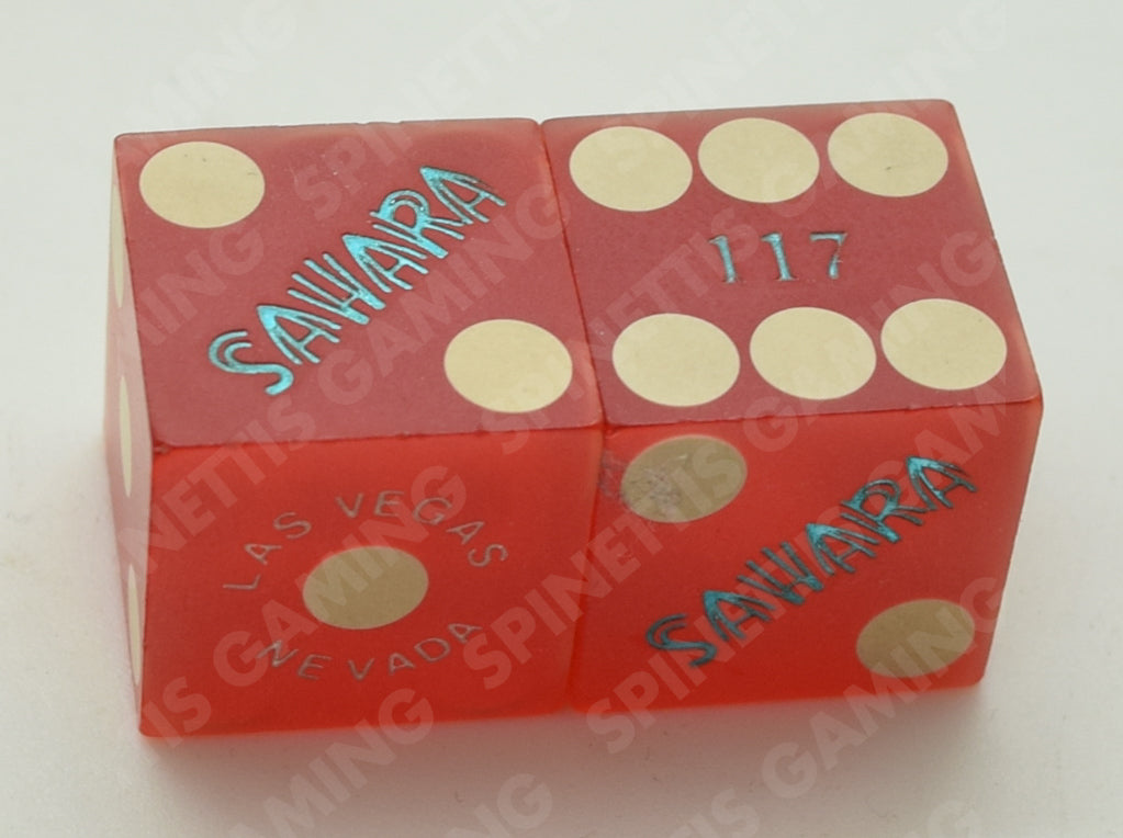 Sahara Casino Las Vegas Matching Number Blue Logo Dice Pair Sanded