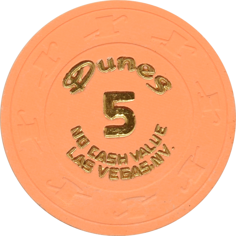 Dunes Casino Las Vegas Nevada $5 NCV Chip 1980s Arc Yellow