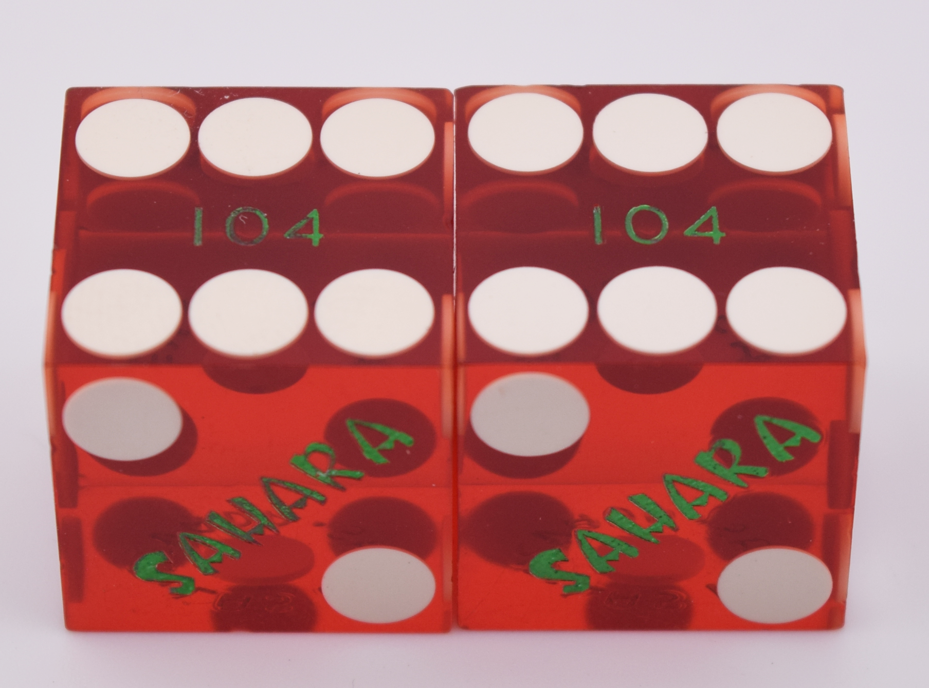 Sahara Casino Las Vegas Matching Number Green Logo Dice Pair Polished