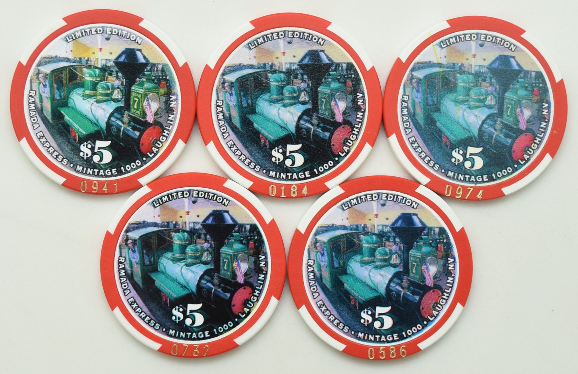 Ramada Express Casino Laughlin Nevada Set of 5 River Run $5 Chips