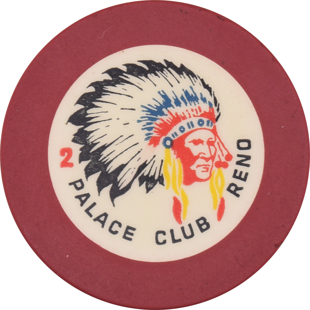 Palace Club Casino Reno Nevada Maroon Roulette 2 Chip 1930s