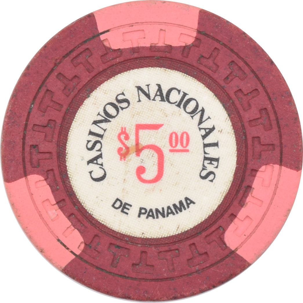 Casino Nacionales De Panama $5 Chip Red / Pink