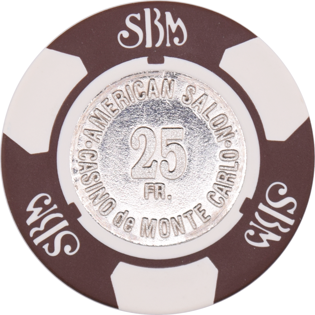 Societé des Bains de Mer- Casino de Monte Carlo Monaco 25FR Brown Chip