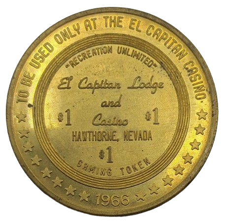 El Capitan Lodge and Casino Hawthorne Nevada $1 Token 1966