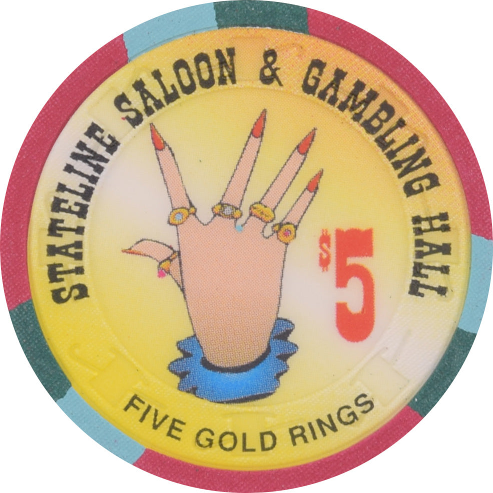 Stateline Saloon Casino Amargosa Valley Nevada $5 Five Gold Rings Chip 1996