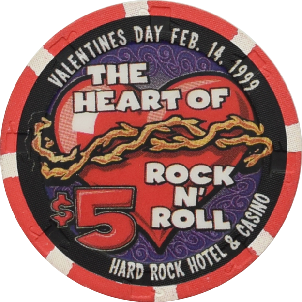 Hard Rock Casino Las Vegas Nevada $5 Valentine's Day Chip 1999