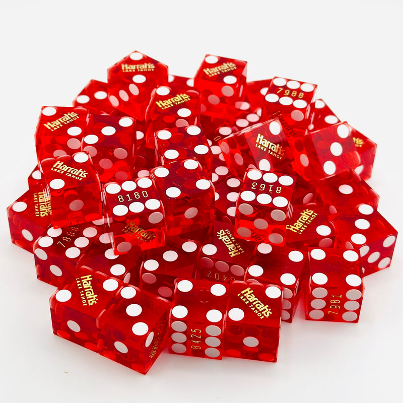 Bulk Dice 50 Red Used Dice From Harrah's Casino in Lake Tahoe Nevada