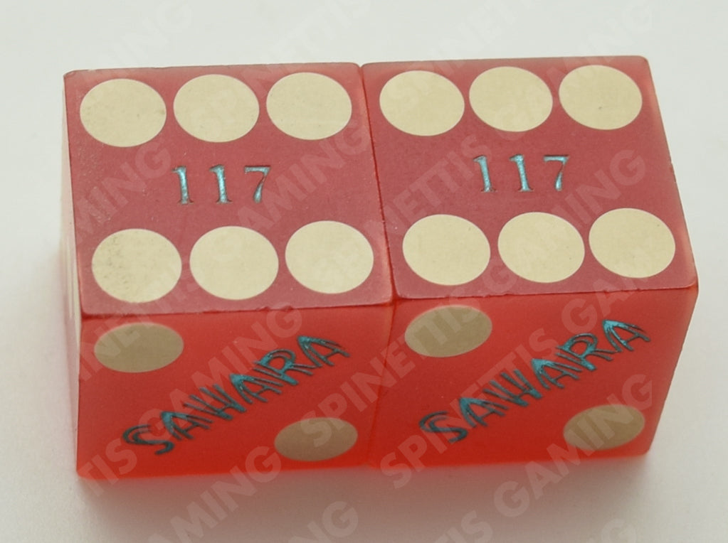 Sahara Casino Las Vegas Matching Number Blue Logo Dice Pair Sanded