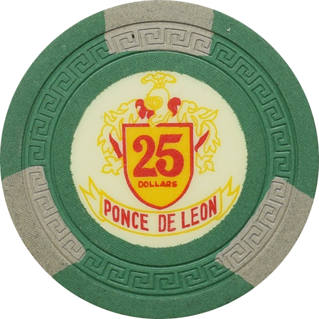 Ponce de Leon Casino Puerto Rico $25 Grey Edge Spots Chip 1962