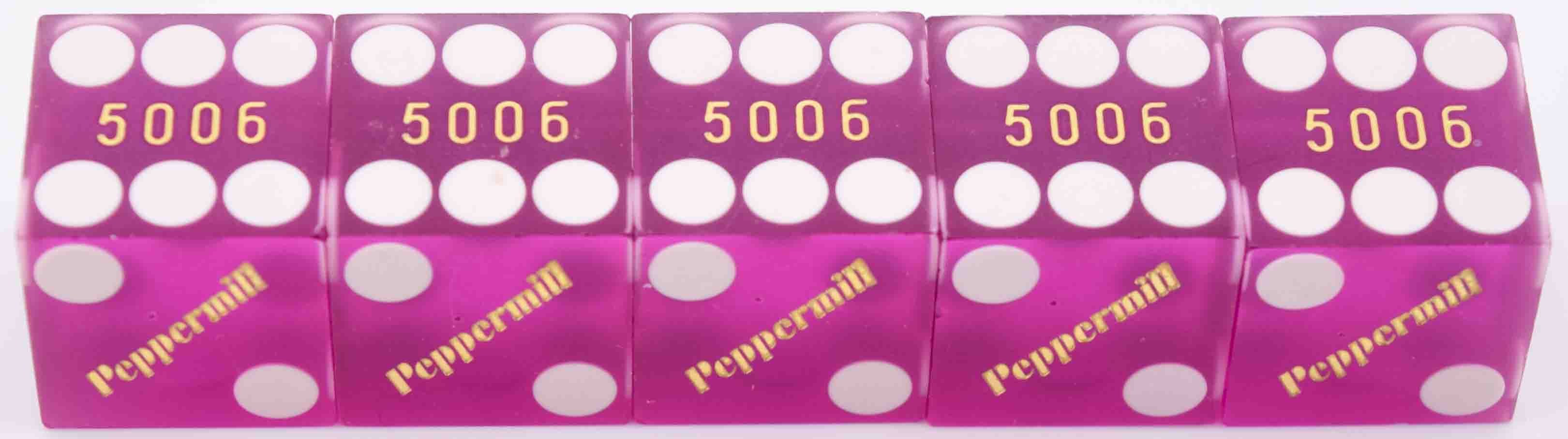 Peppermill Casino Stick of 5 Used Purple Dice Reno Nevada