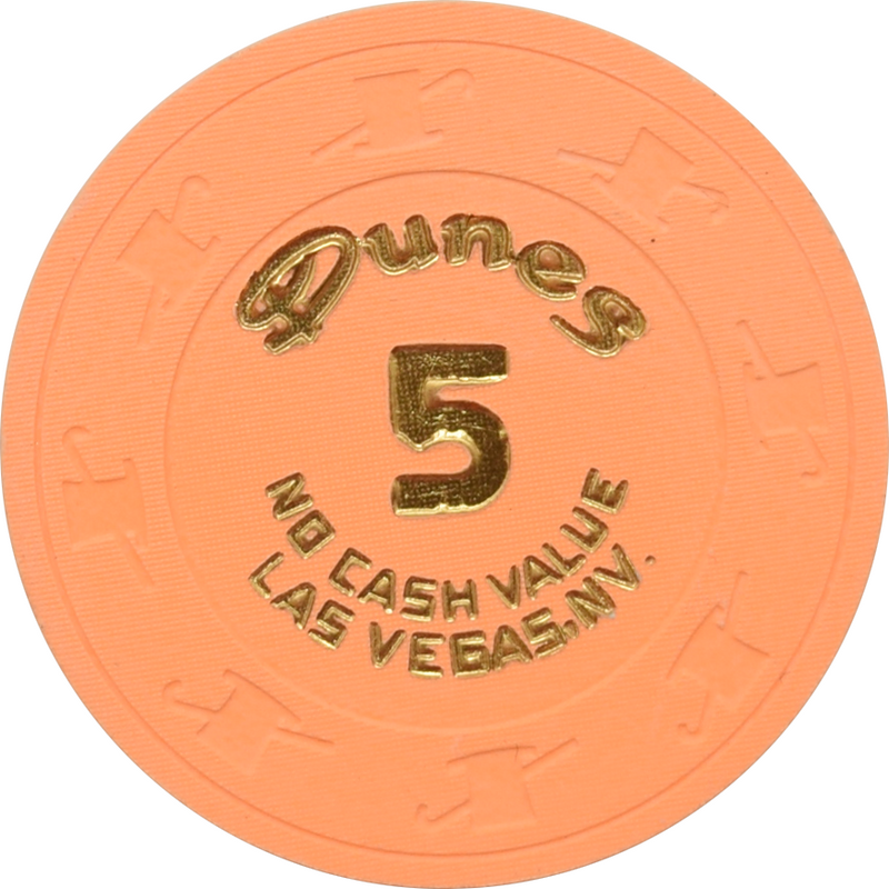 Dunes Casino Las Vegas Nevada $5 NCV Chip 1980s Arc Yellow