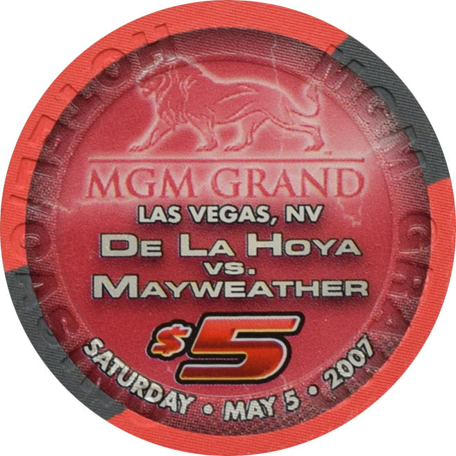 MGM Grand Casino Las Vegas Nevada $5 De La Hoya vs Mayweather Fight Chip 2007