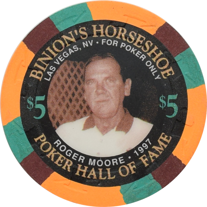 Horseshoe Club (Binion's) Casino Las Vegas Nevada $5 Roger Moore 43mm Chip 1997