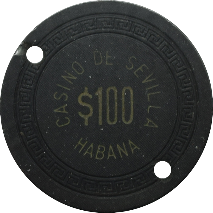 Casino de Sevilla Habana Cuba $100 Cancelled Chip