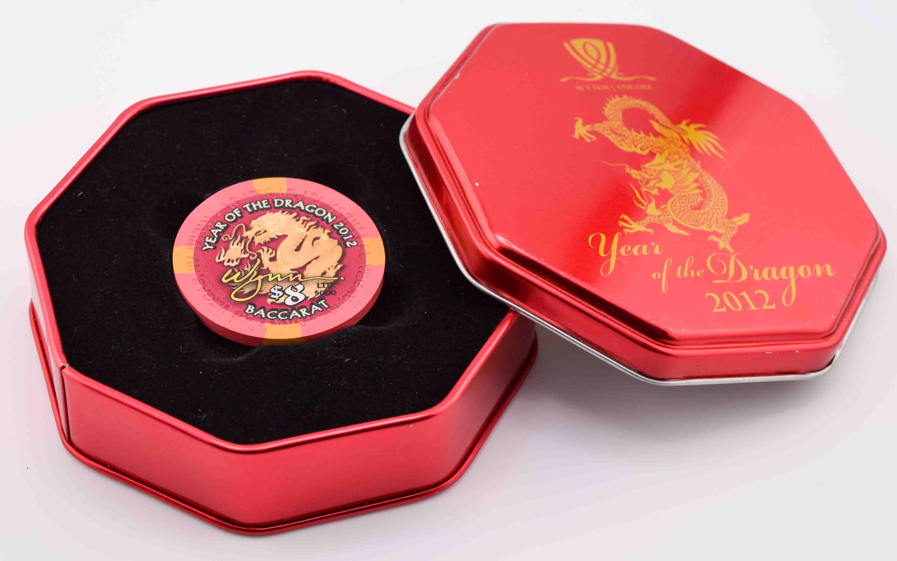 Wynn Casino Las Vegas Nevada $8 Year of the Dragon Tin and Chip 2012