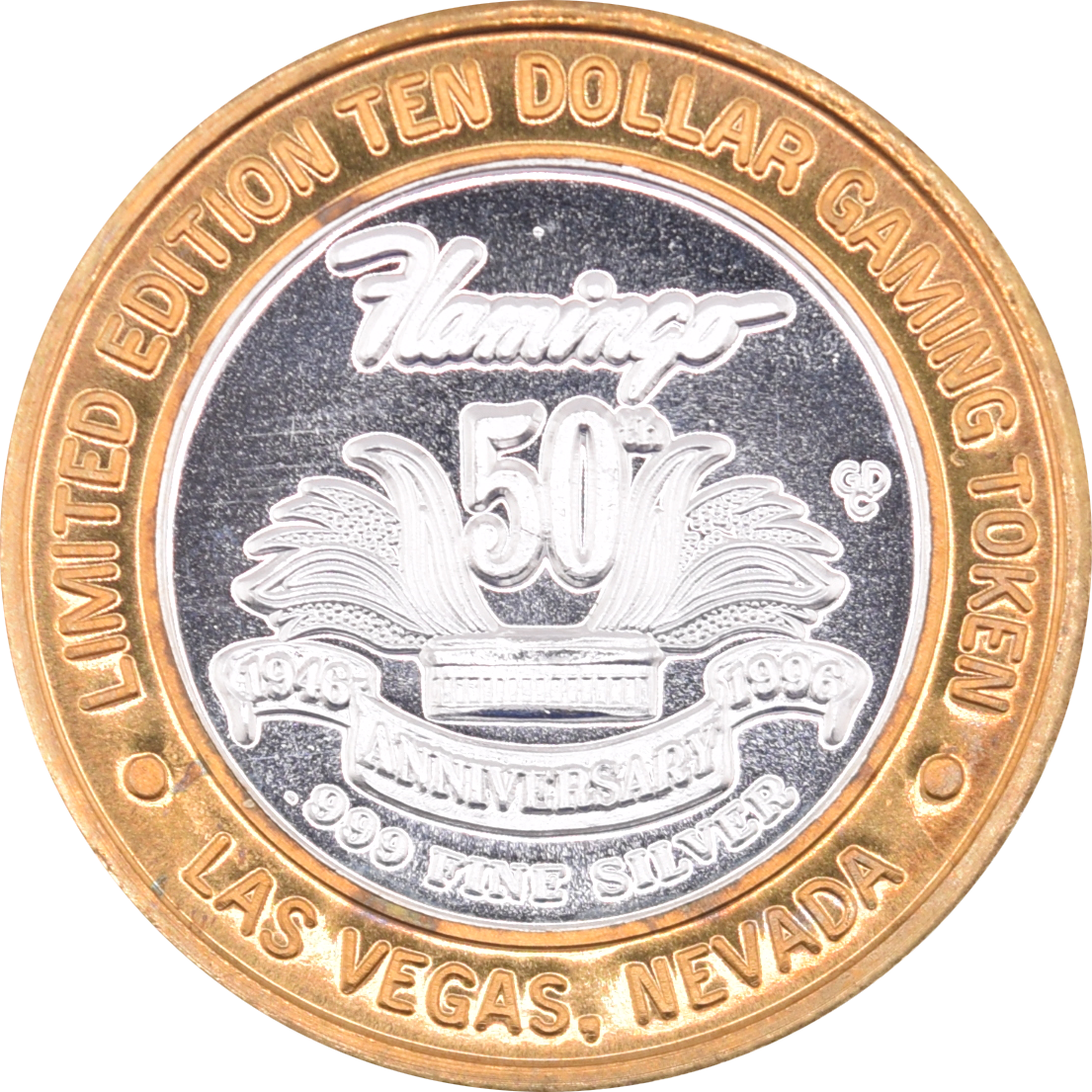 Flamingo Hilton Casino Las Vegas Nevada "50th Anniversary / 1996" $10 Silver Strike .999 Fine Silver