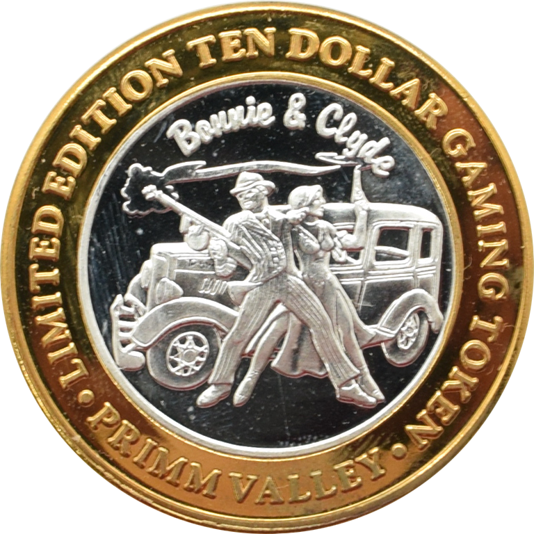 Primm Valley Resort & Casino Primm Nevada "Bonnie and Clyde" $10 Silver Strike .999 Fine Silver 2001