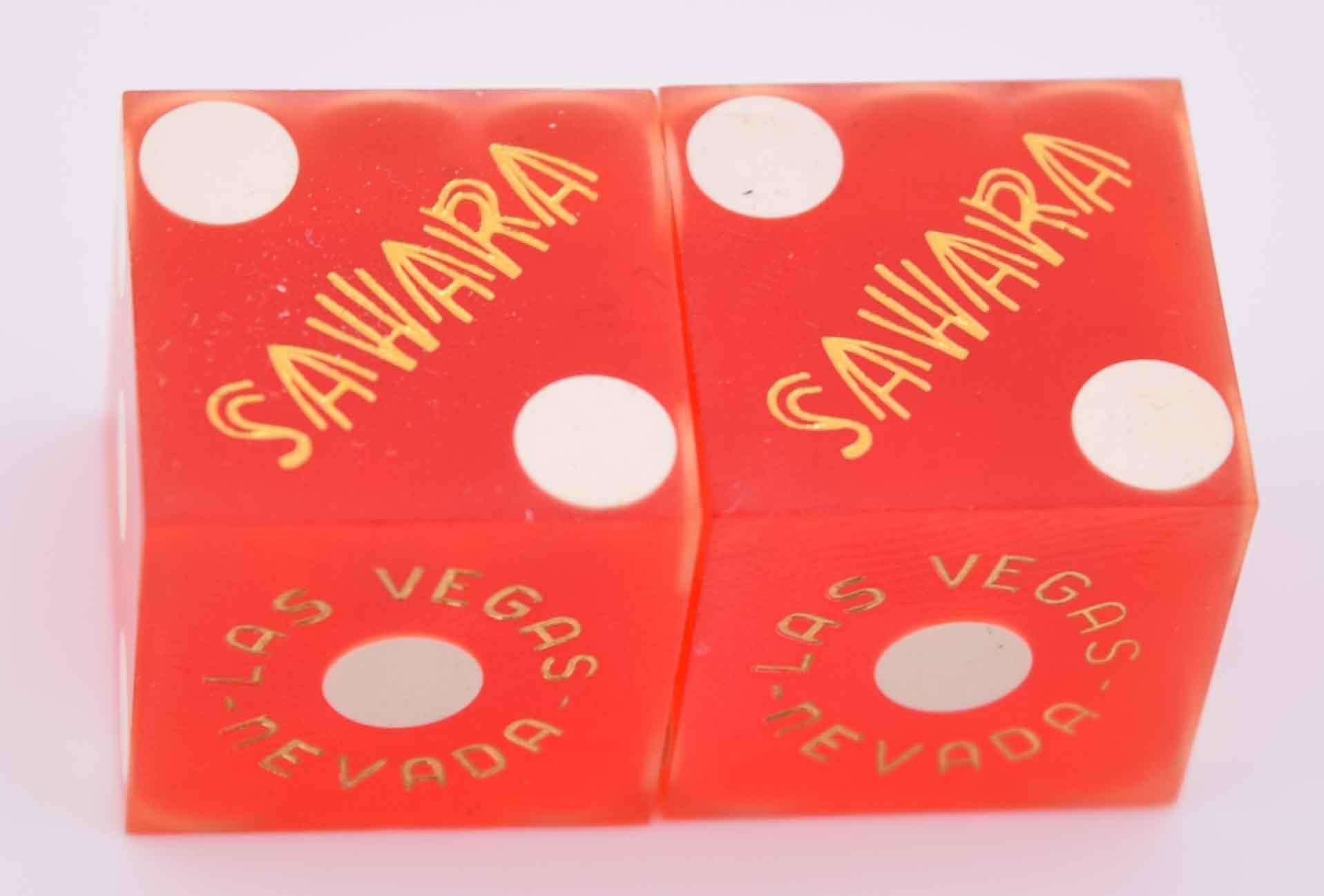 Sahara Casino Las Vegas Matching Number Gold Logo Dice Pair Sanded