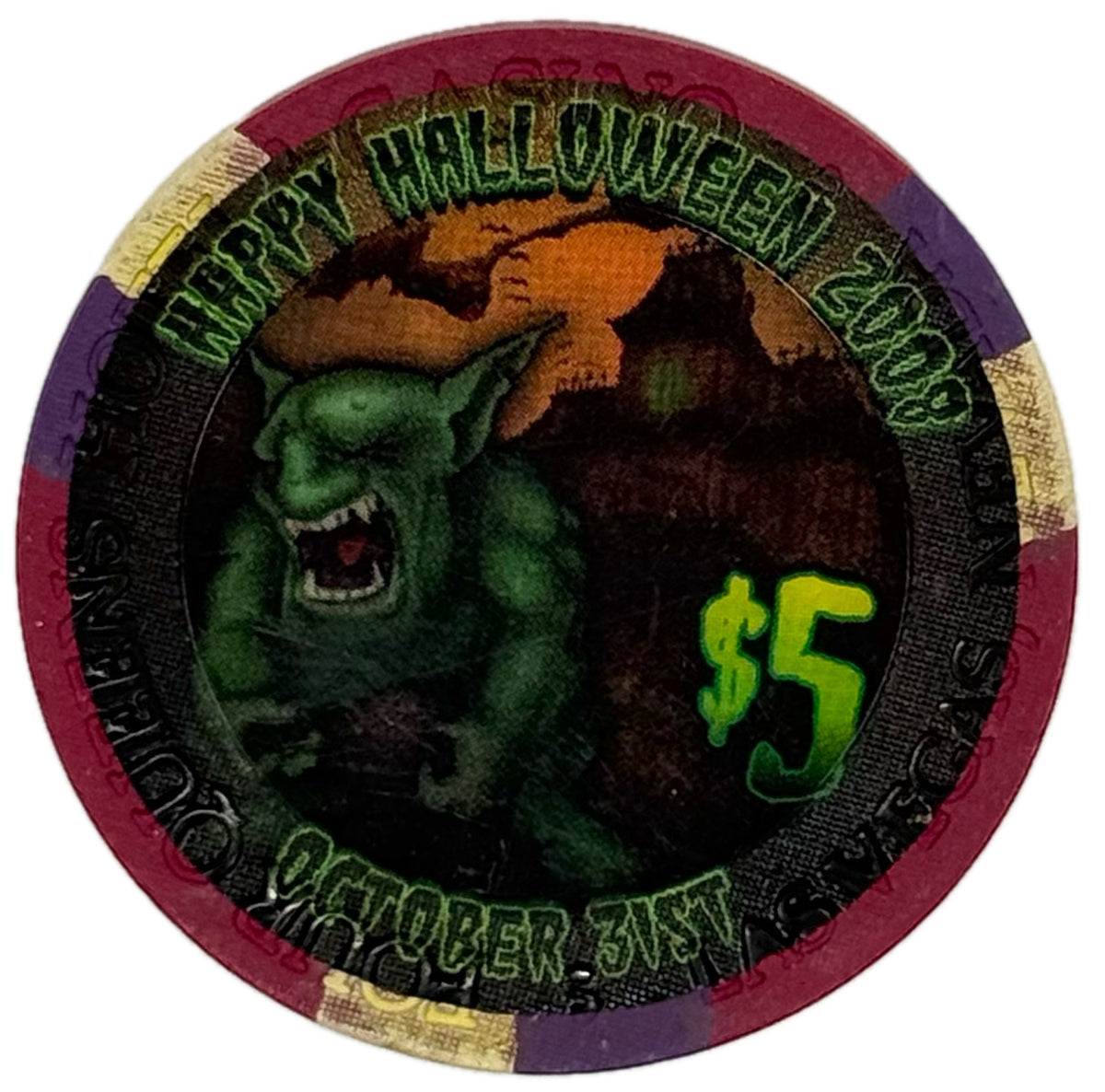 Four Queens Casino Las Vegas NV $5 Halloween Chip 2008