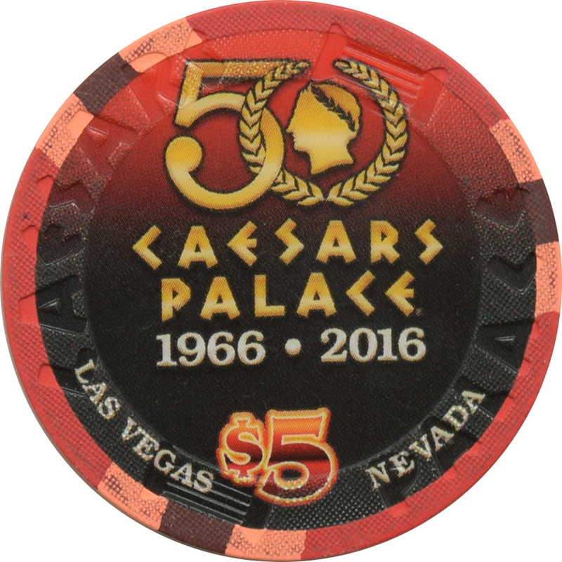 Caesars Palace Casino Las Vegas Nevada $5 50th Anniversary Black and White Photo Chip 2016