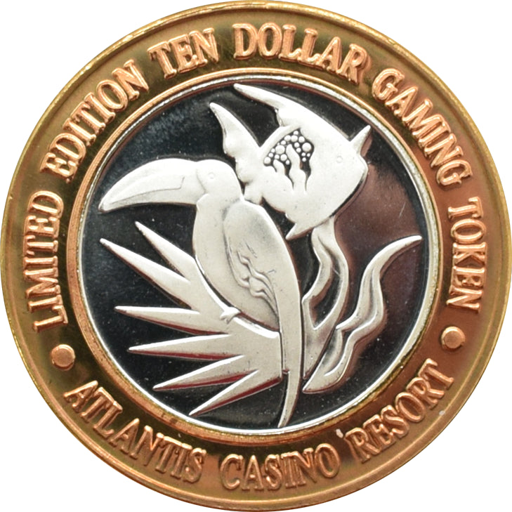 Atlantis Casino Reno Nevada "Toucan/Angel Fish" $10 Silver Strike .999 Fine Silver 1998