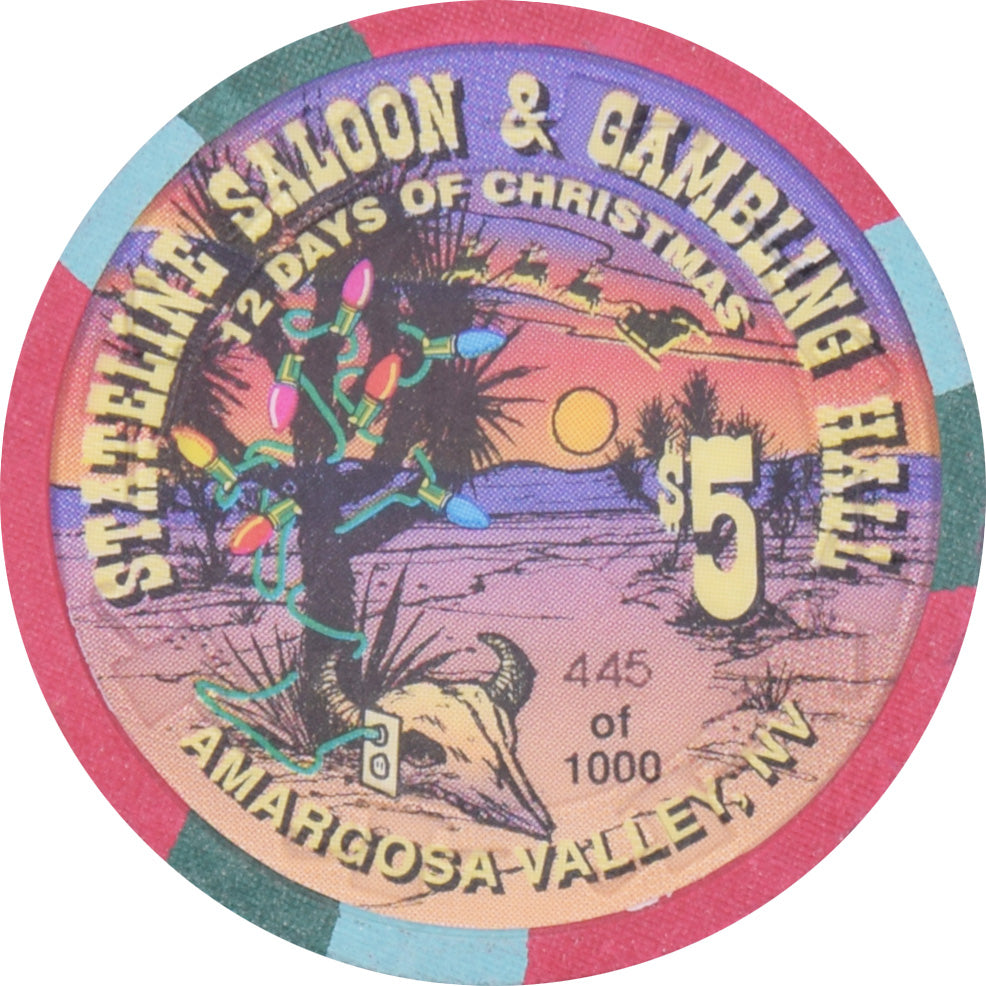 Stateline Saloon Casino Amargosa Valley Nevada $5 Seven Swans A Swimming Chip 1996